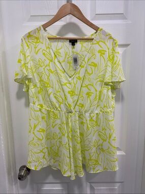 torrid Neon Yellow Green Floral Surplice Peplum Top